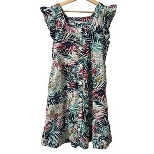 BeachLunchLounge Tropical Palm Print Tiered Flutter Sleeve Dress Medium WPD4677